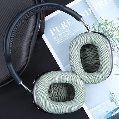 Miniatura 5 de Almohadillas de repuesto Earrock para auriculares AirPods Max, almohadillas cubiertas de piel de proteína con espuma viscoelástica y imán (Verde)