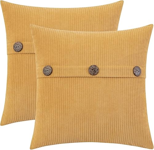 HWY 50 Juego de 2 fundas de cojín de 16 x 16 pulgadas color amarillo mostaza para sofá, cama y sala de estar, fundas de cojín decorativas de
