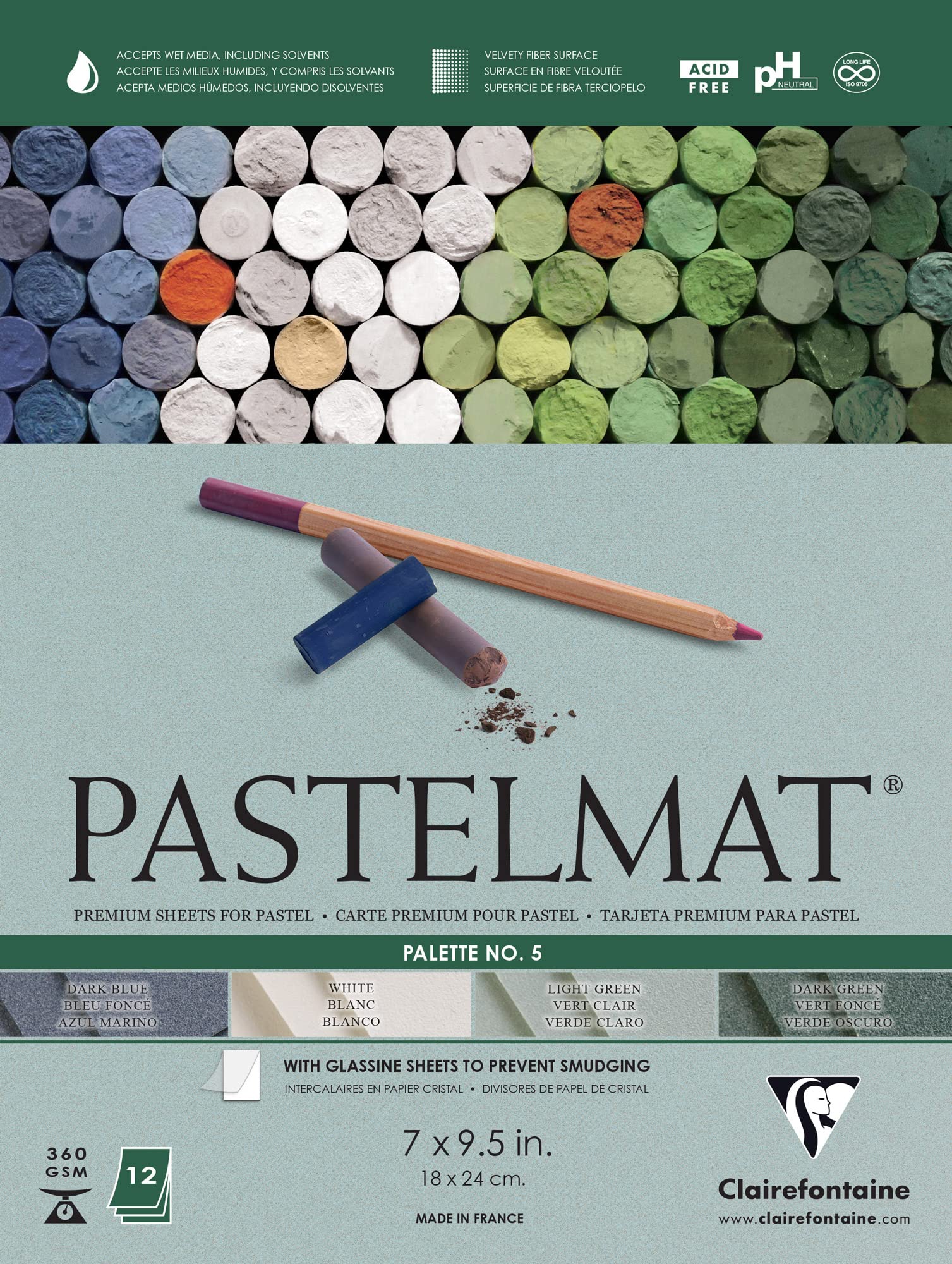 Clairefontaine Pastelmat Glued Pad - Palette No. 4 - (7 x 9 1/2 Inches) 18 x 24 cm - 360g - 12 Sheets - Dark Blue, Light Blue, Wine, Sand — view 19