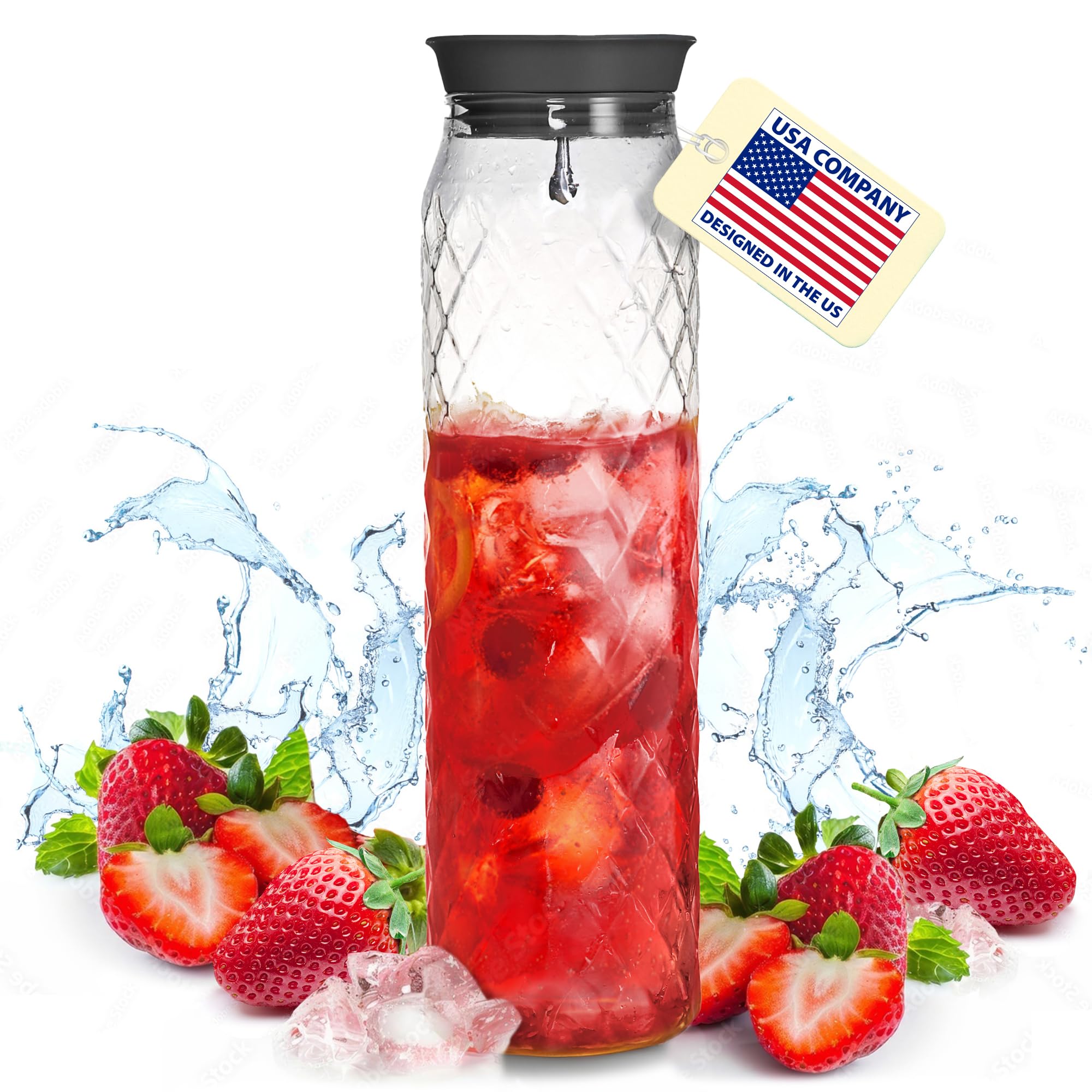 Glass Pitcher - 1.2 Liters / 41 oz, Borosilicate Glass - Water Carafe with Lid - for Hot/Cold Beverages - Milk Jug - Iced Tea Pitcher - Juice Server - by PJC-Kitchen