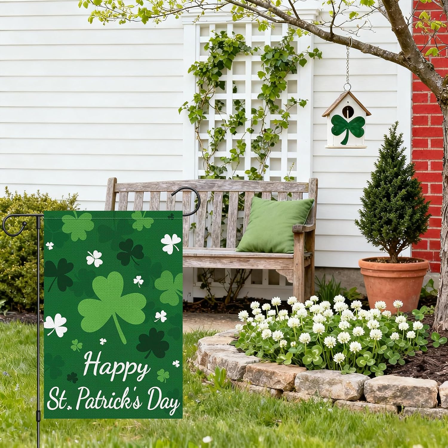 Happy St Patricks Day Garden Flag 12x18 Inch Double Sided Outside, Shamrocks Clovers Welcome Spring Holiday Yard Outdoor Flag - Image 4