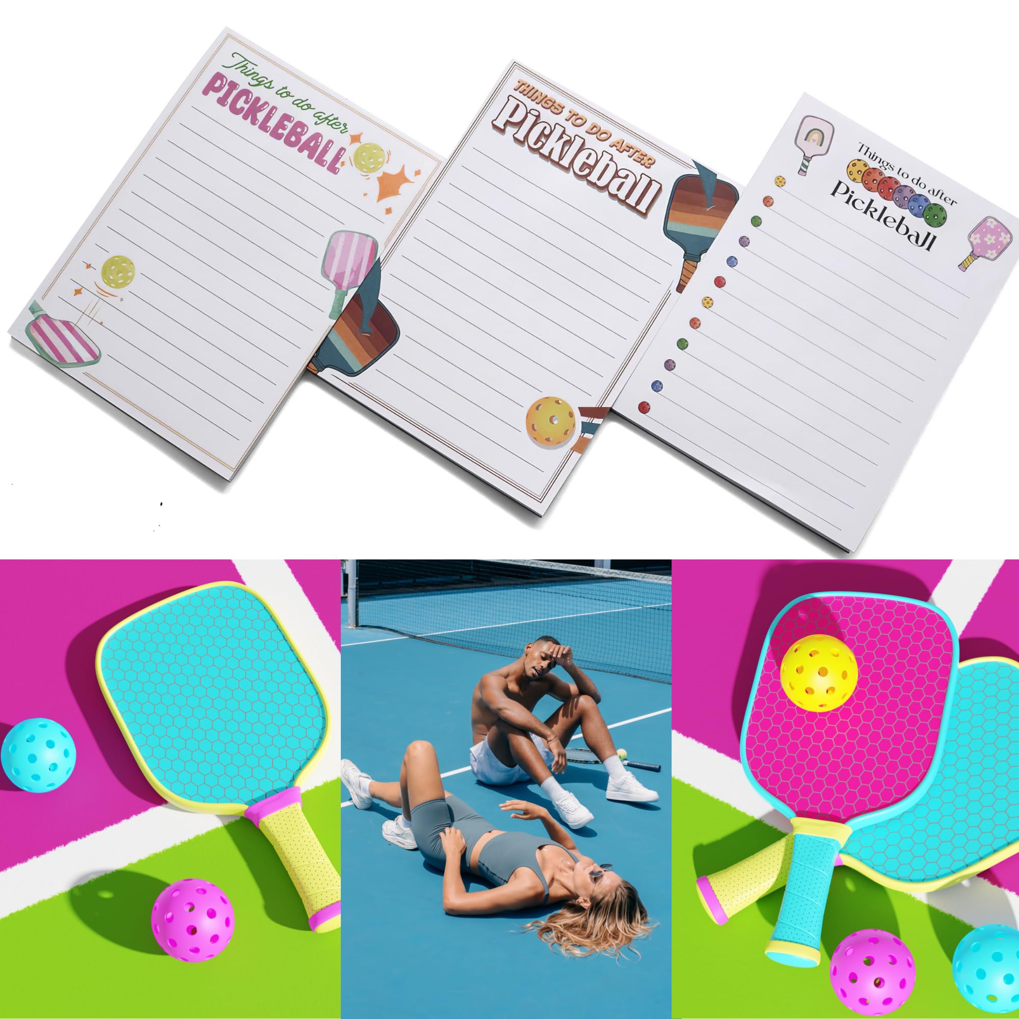 3pcs Pickleball Notepads, 150 Pages - Funny Things to Do After Pickleball Memo Pads, Easy to Tear, Cute Office Supplies, Pickleball Gifts for Women, Novelty Notepads for Fans & Players (Pickleball)