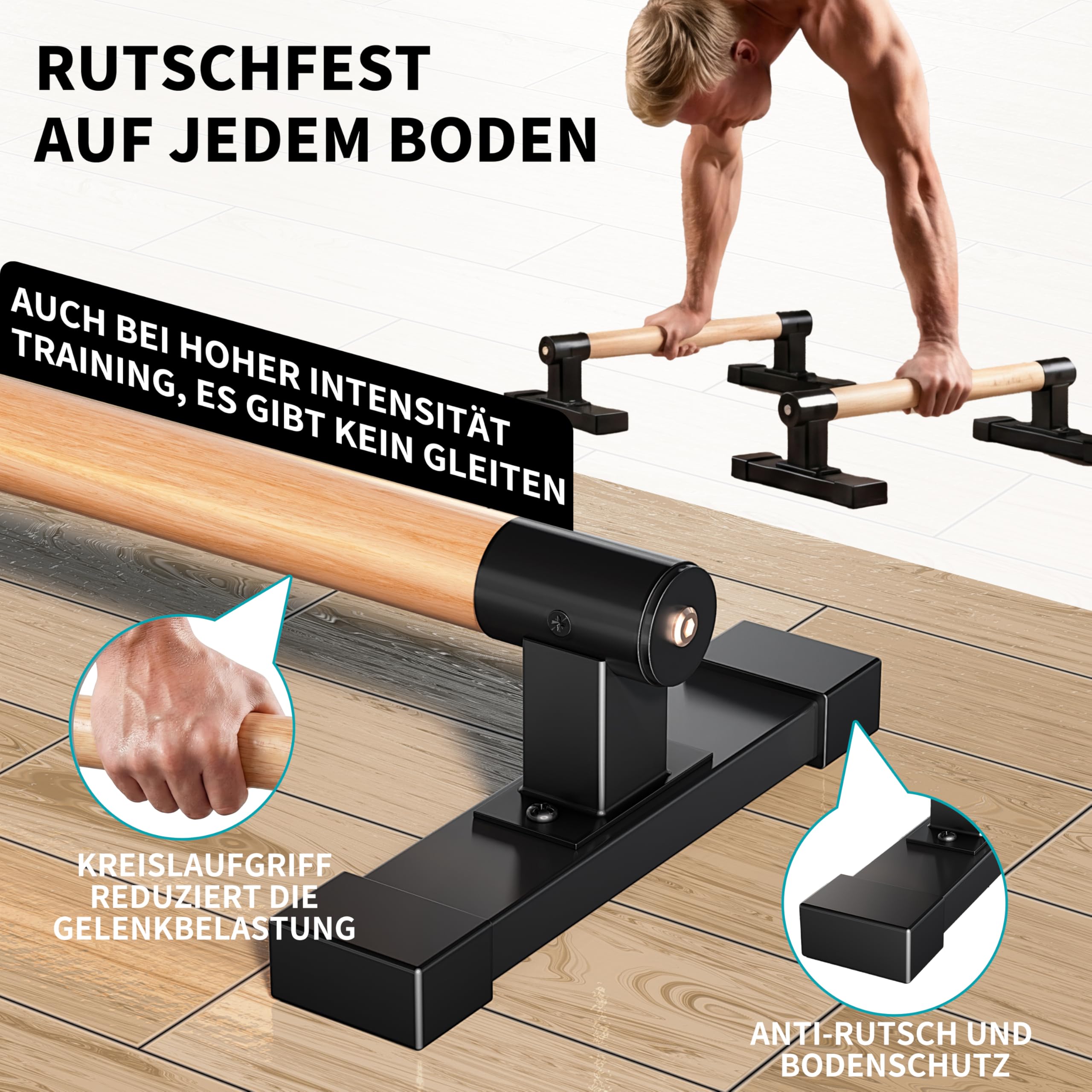 Parallettes Liegestützgriffe, Calisthenics-Liegestützstangen für Handstände und Krafttraining mit Buchenholzgriffen, Arm- und Brustmuskeltraining im Innen- und Außenbereich