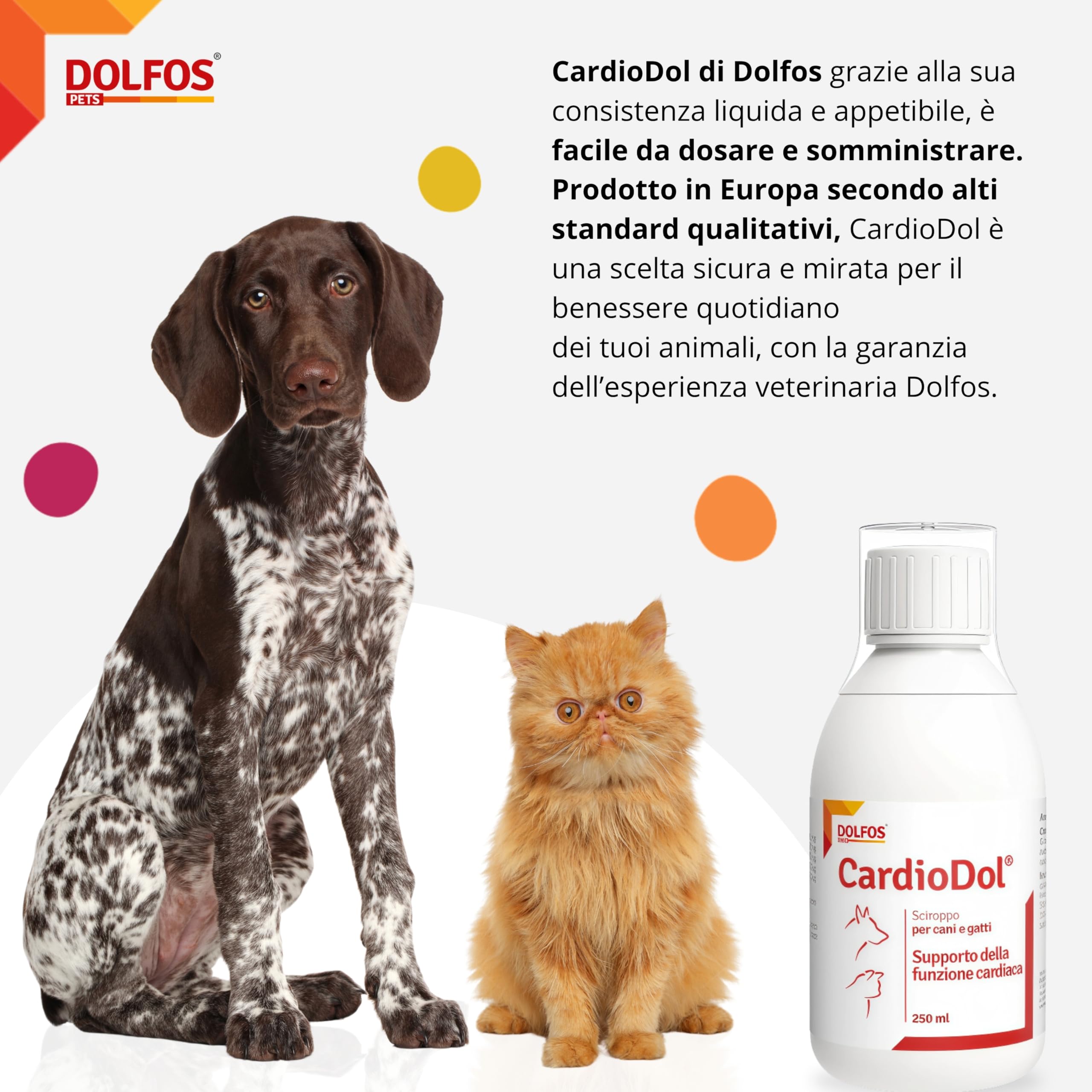 DOLFOS PETS CardioDol 250ml - Integratore Supporto Funzione Cardiaca in Cani e Gatti - Alimento Complementare Cuore, Favorisce la Salute del Muscolo Cardiaco - Facile Somministrazione