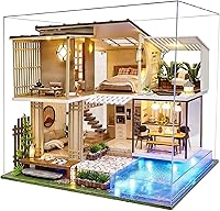 Vista 9 de Spilay Kit de casa en miniatura de bricolaje, kit de casa de muñecas con caja de música, casa de cuco 3D rompecabezas de madera para adultos