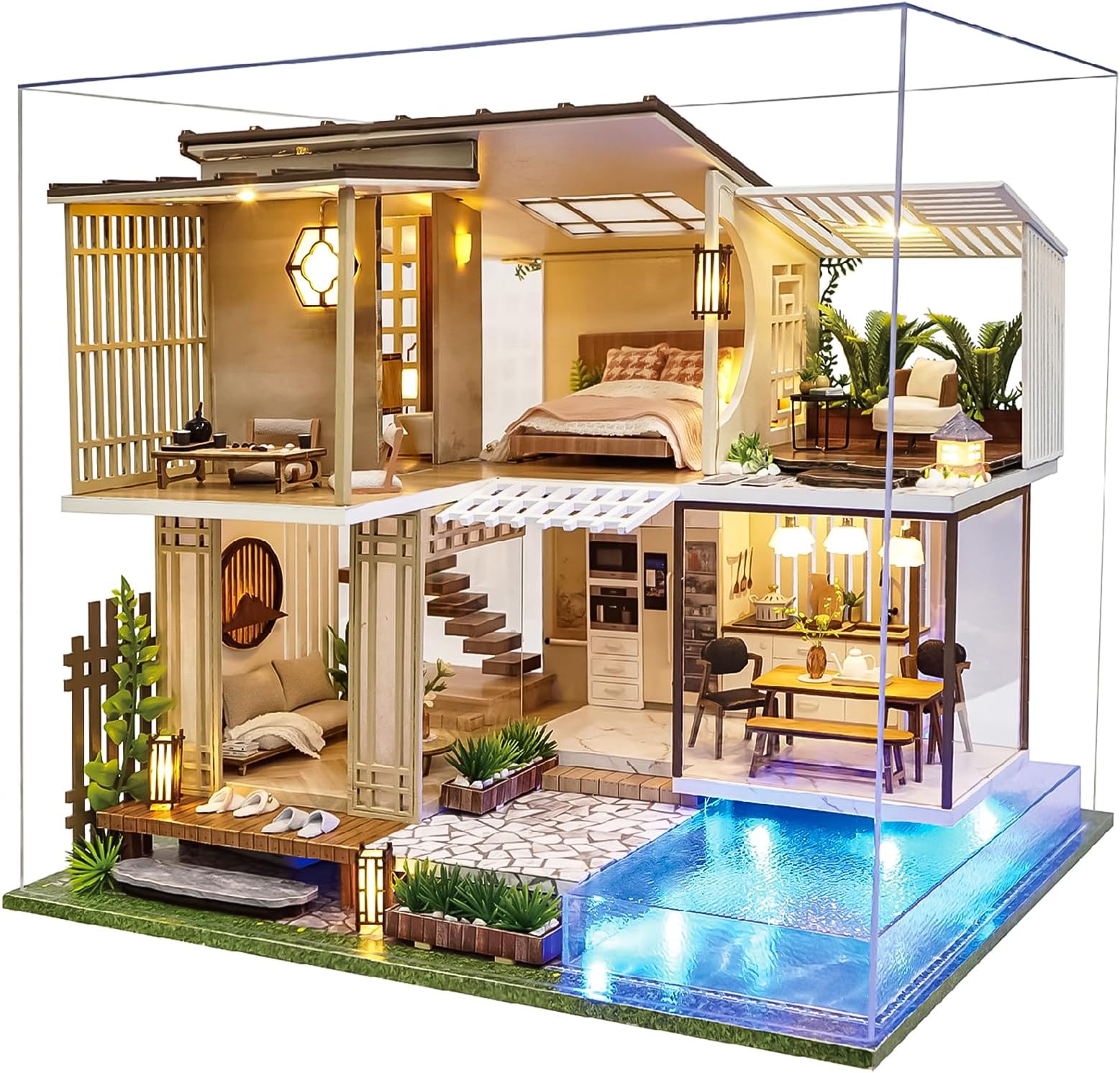 Spilay Diy Miniature House Kit with Furniture, Wooden Mini Doll House Crafts Handmade with Dust Cover & Music Box, 1:24 Creative Room Idea Gift for Adult Friend Lover A085-Elegant and Quiet-Age 14+
