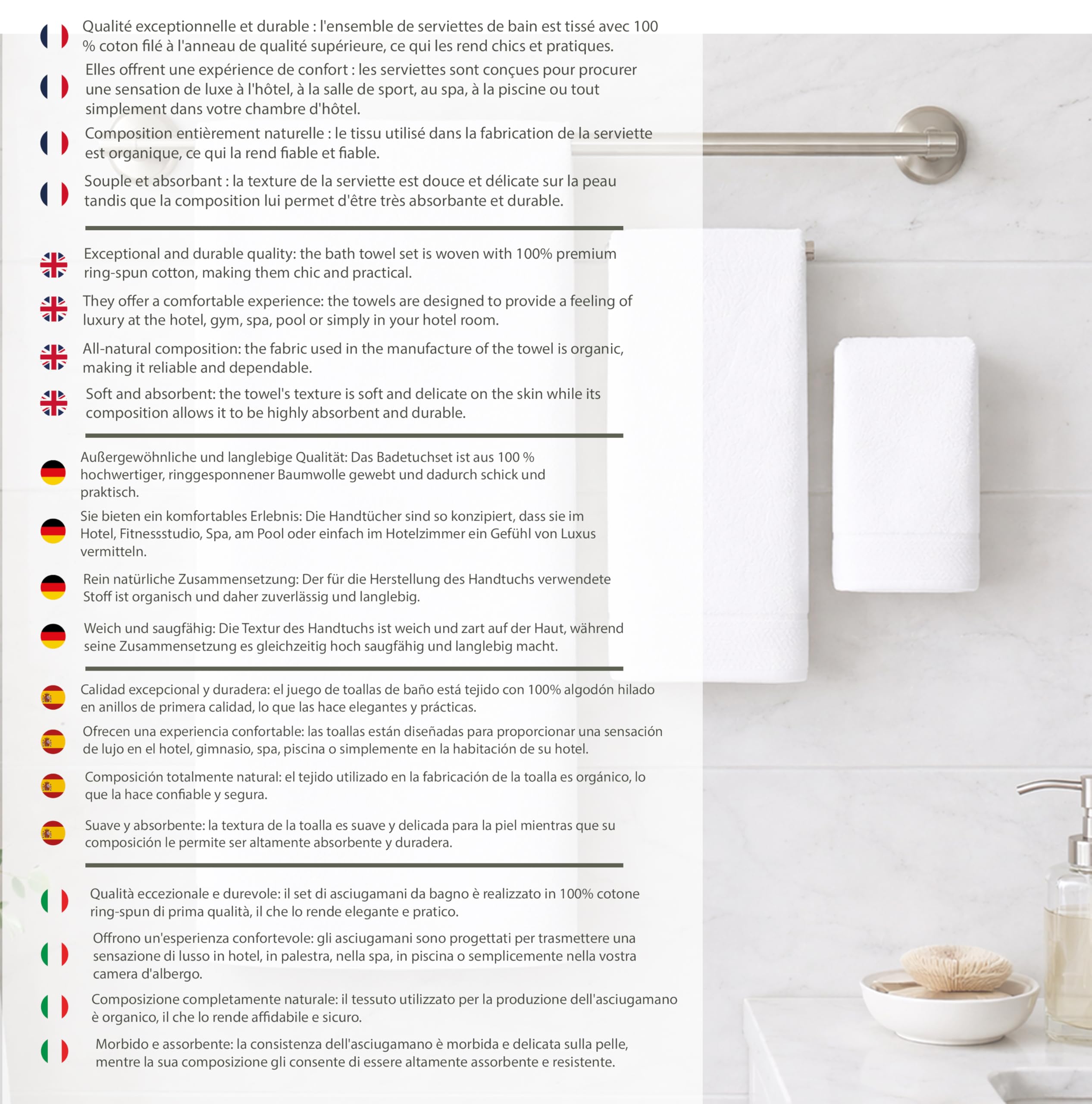 Caramont Set di 6 Asciugamani da Bagno 90x150 cm – 100% Cotone, Ultra Morbidi, Altamente Assorbenti, Asciugatura Rapida, Qualità Alberghiera – Bianco – per Bagno, Doccia, Palestra, Hotel e Spa