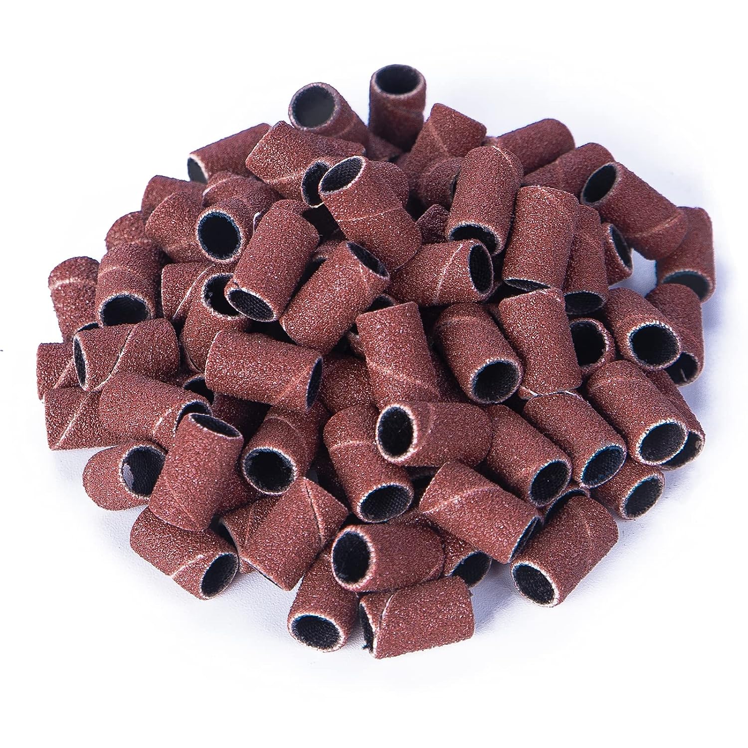 MelodySusie 100 Pcs Professional Sanding Bands Nail Manicure 120 Grit File Sand Piece Set For Nail Drill Bits, Brown