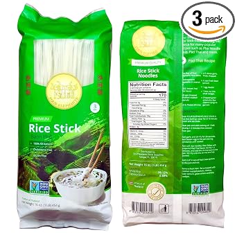 3MM Rice Stick Noodles Authentic | Pack of 3 | 1LB 454g Per Pack | Use For Pad Thai & Pho | DIY Cooking Instructions Included | Four Elephants Brand