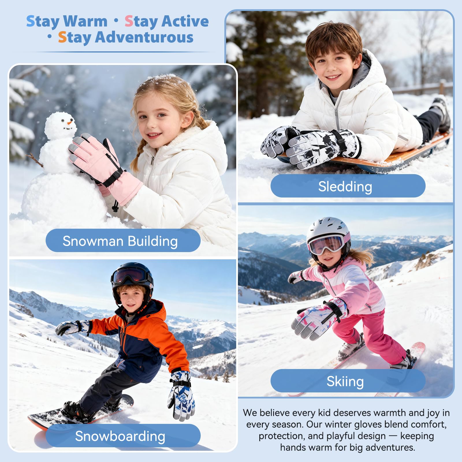 Dziecięce rękawice zimowe wodoodporne z kieszenią na zamek błyskawiczny rękawice narciarskie chłopcy dziewczęta maluch wiatroszczelne rękawiczki snowboardowe z ekranem dotykowym