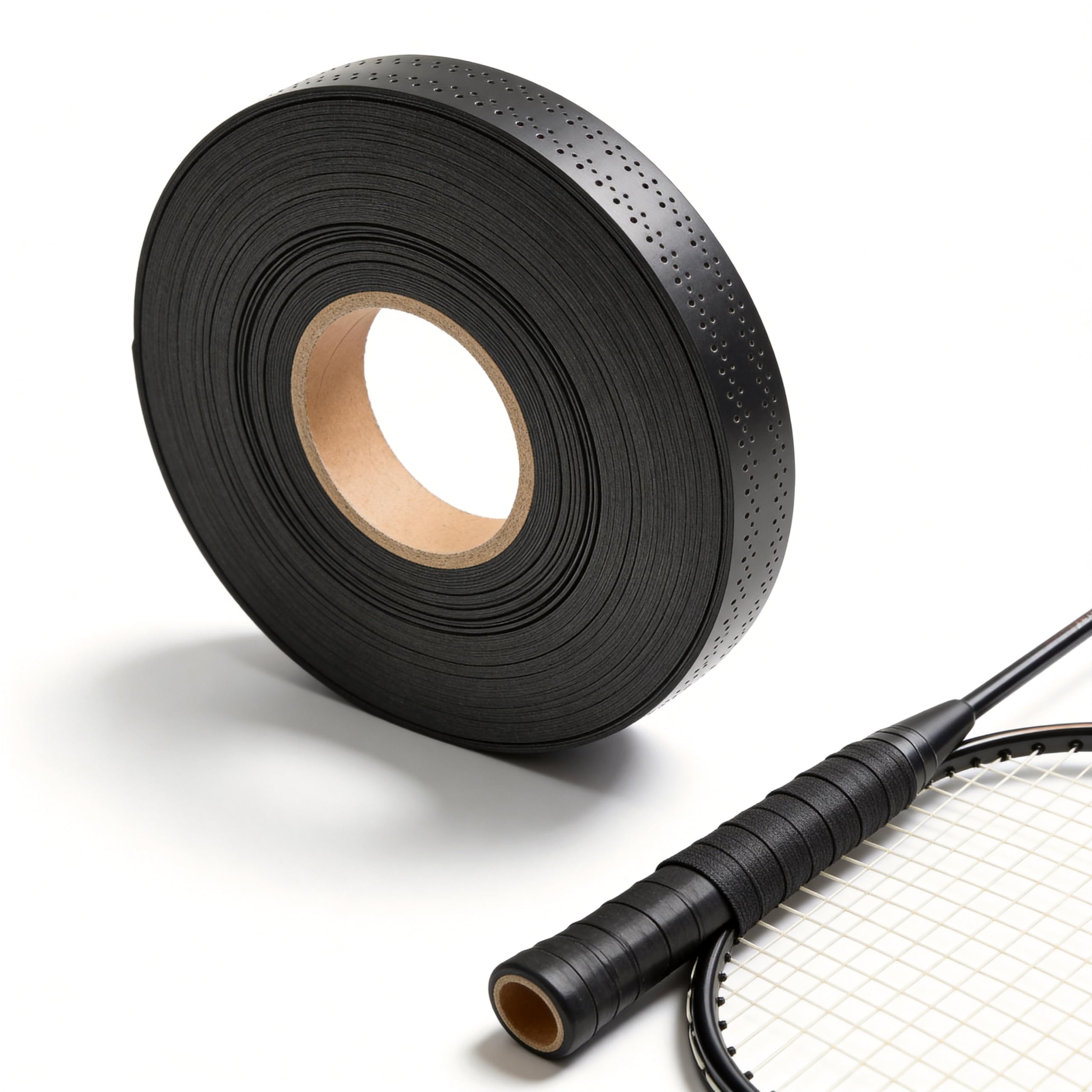 Badminton Grip Tape, 45M Roll, Anti-Slip Racket Handle Wrap, Breathable PU Sweatband for Tennis Fishing Sports(Black)