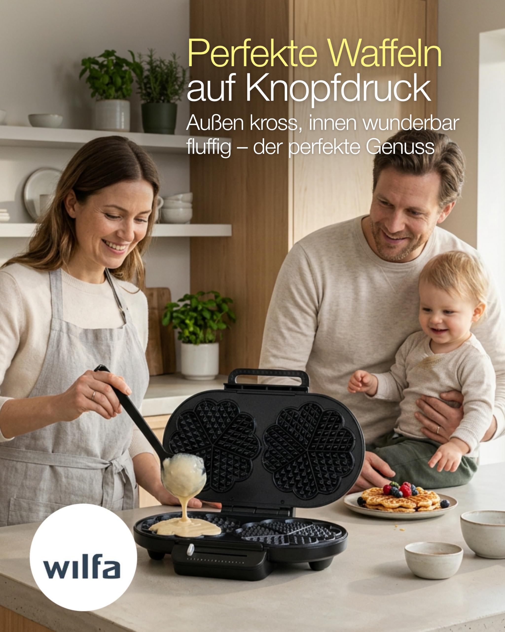 Wilfa BELL Waffeleisen I 1400W Power & 21 cm XXL Herzwaffel I Herzwaffeleisen mit 7 Bräunungsstufen, Signalton & doppelte Antihaftbeschichtung I Schnelles Aufheizen & gleichmäßige Bräune