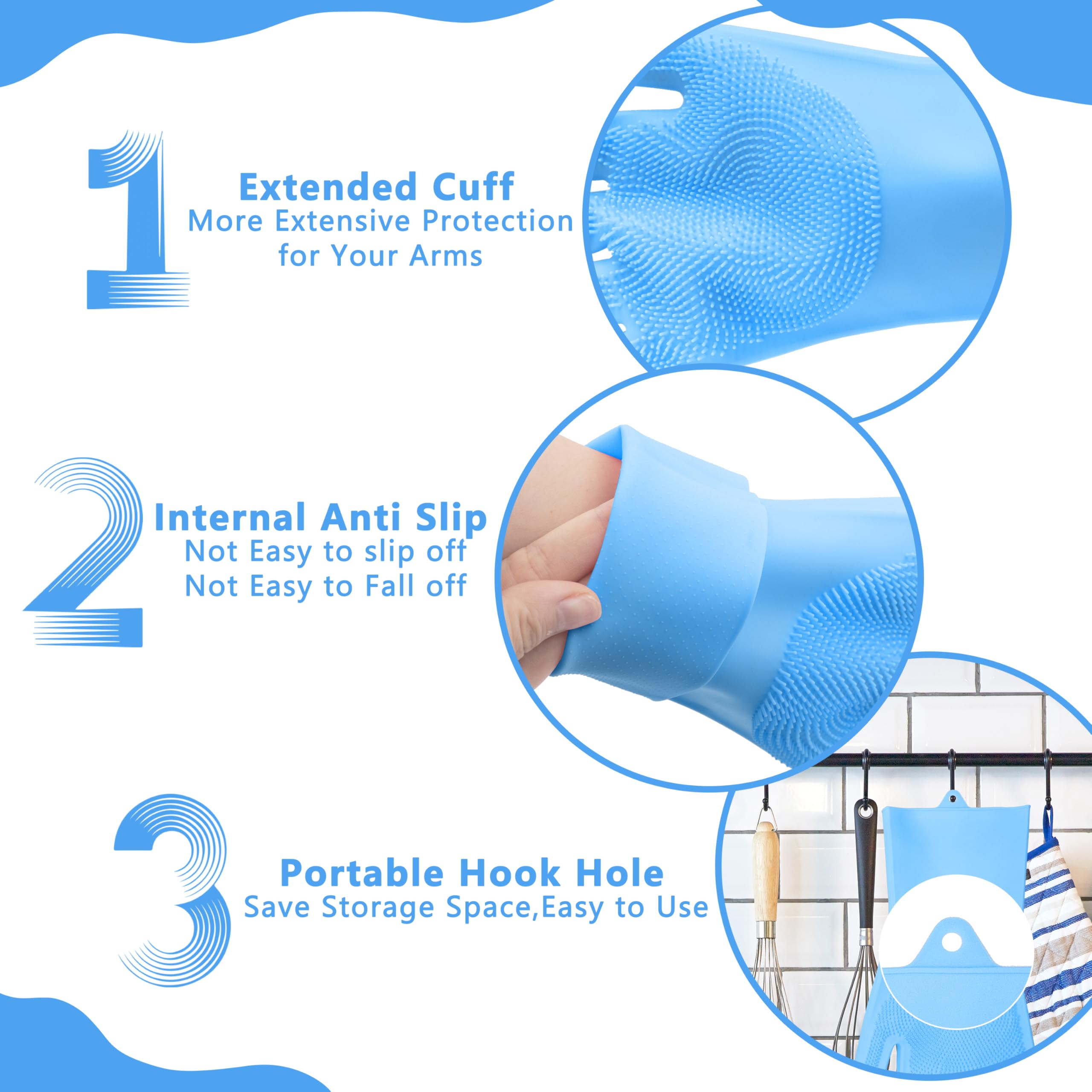 Pet Grooming Gloves—Heat Resistant Dog Washing Gloves with High-Density Teeth, Dog Bath Scrubber with Enhanced Five Finger Design, Silicone Gloves for Dogs and Cats Bathing, Massage (Blue) - image 6