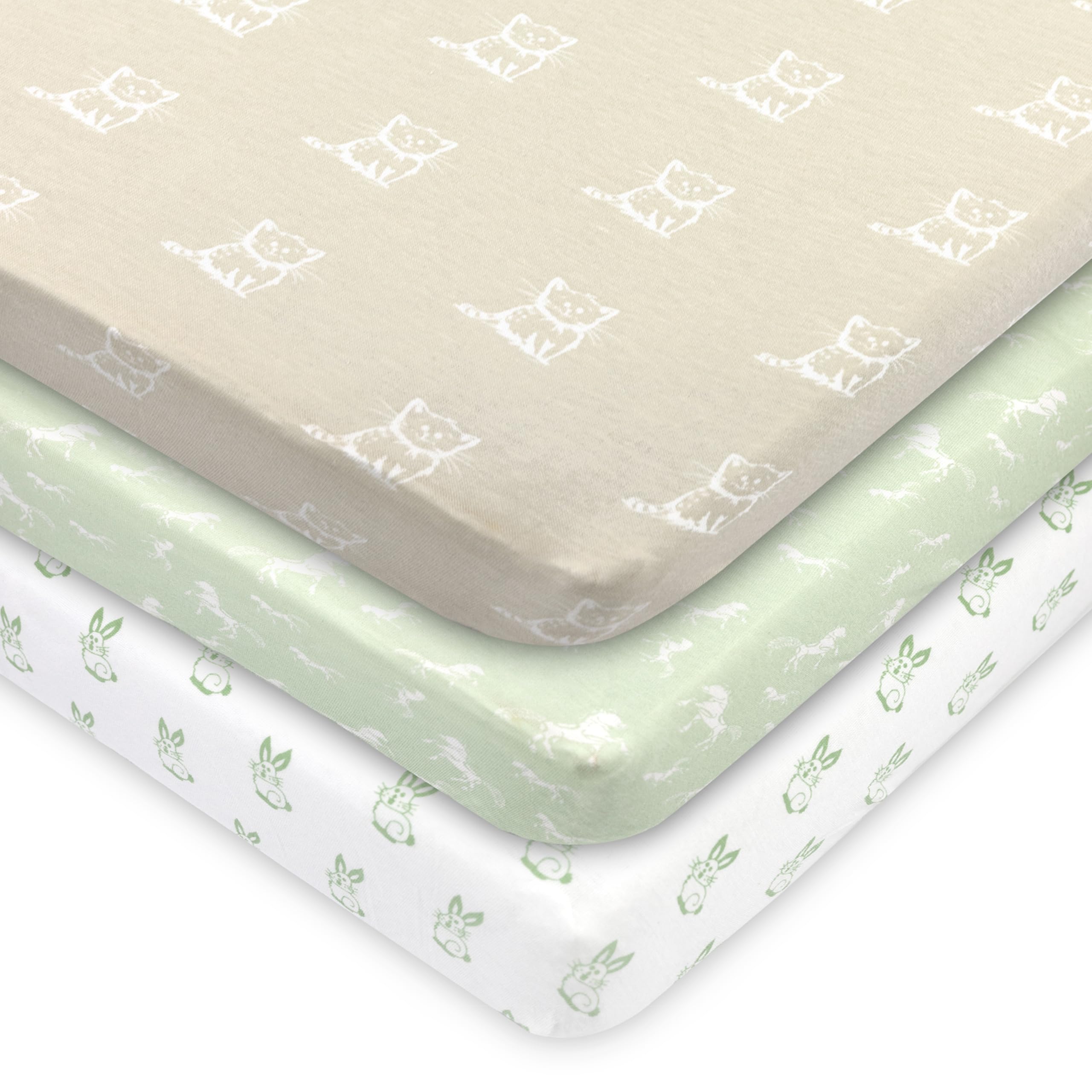 3 Pack Organic Cotton Pack and Play Sheets – Soft Breathable Fitted Mini Crib Sheets for Baby, Portable Crib Mattress Sheets for Playpen &amp; Travel Crib
