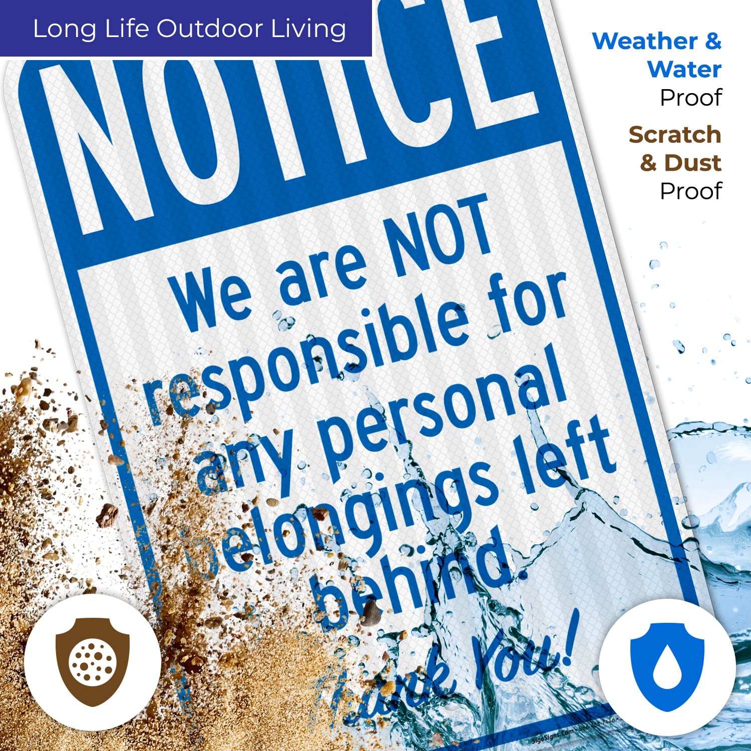 We are Not Responsible for Any Personal Belongings Left Behind - Thank You Sign, 12x18 Inches, 3M EGP Reflective .063 Aluminum, Fade Resistant, Made in USA