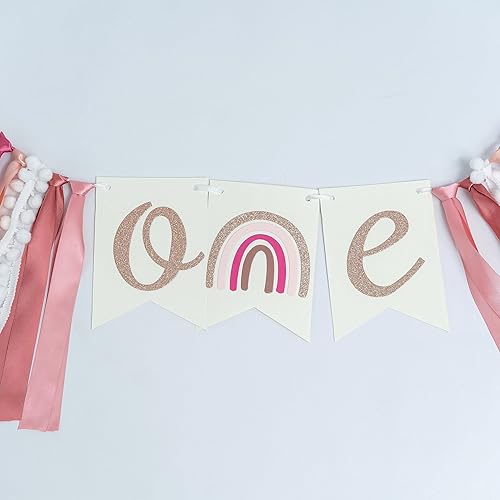 Miniatura 7 de Cartel bohemio de primer cumpleaños de arcoíris  Cartel bohemio arco iris para silla alta para bebé niña, decoración de fiesta de primer cumpleaños,