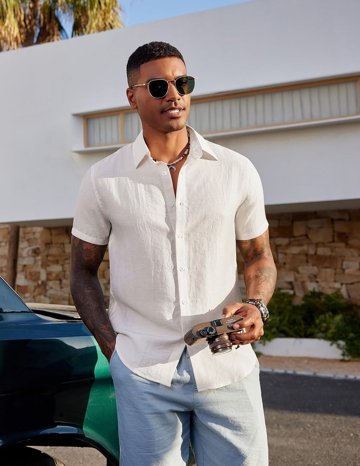 COOFANDY Men's Linen Shirts Short Sleeve Casual Button Down Shirts Beach Summer Wedding Tops - Image 4