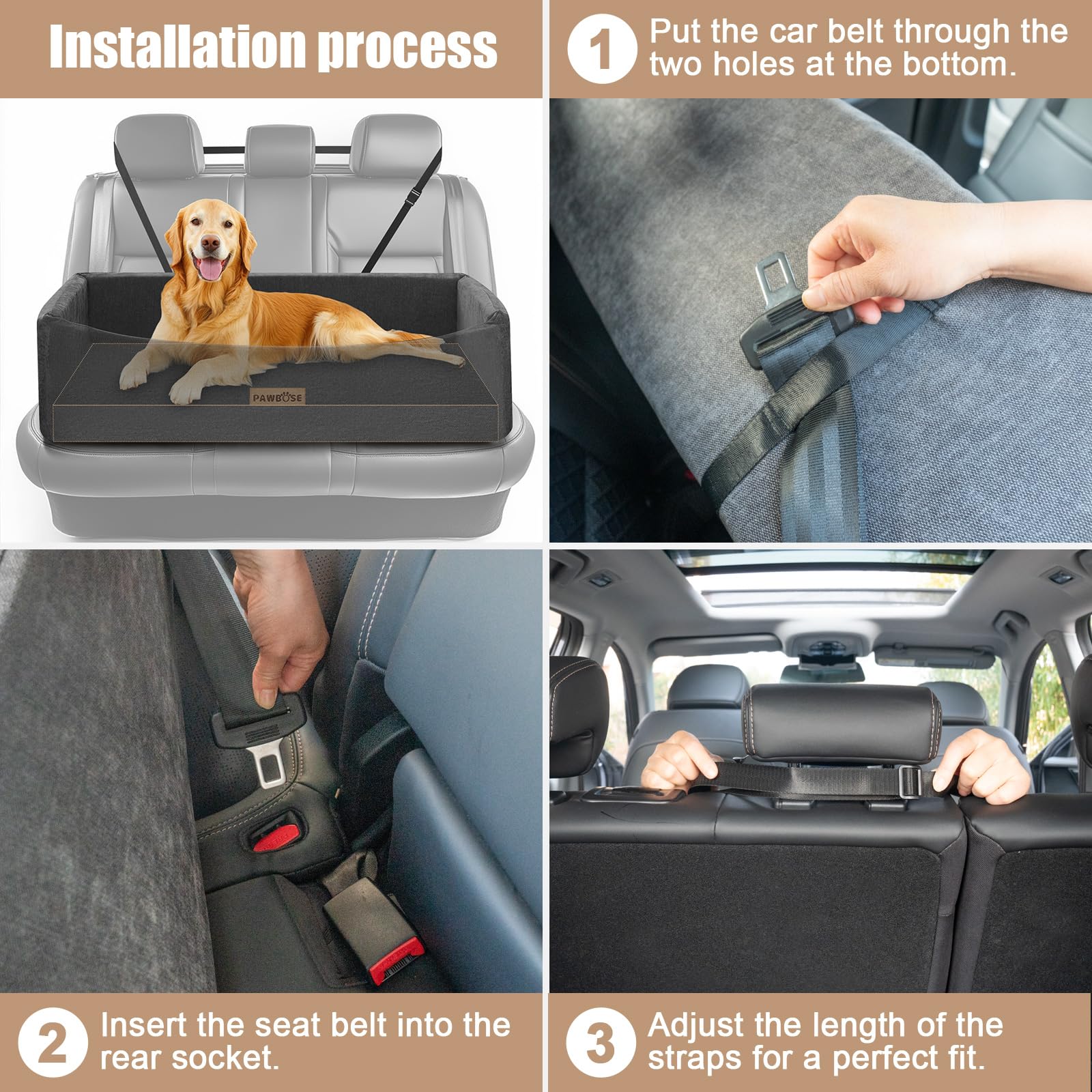 Hunde Autositz, Hunde Autobett für große Hunde bis zu 100Lbs, waschbar Hund Booster Autositz, Bequeme Haustier Auto Reisebett mit dicken Kissen, Grau erhöhten Haustier Autositz