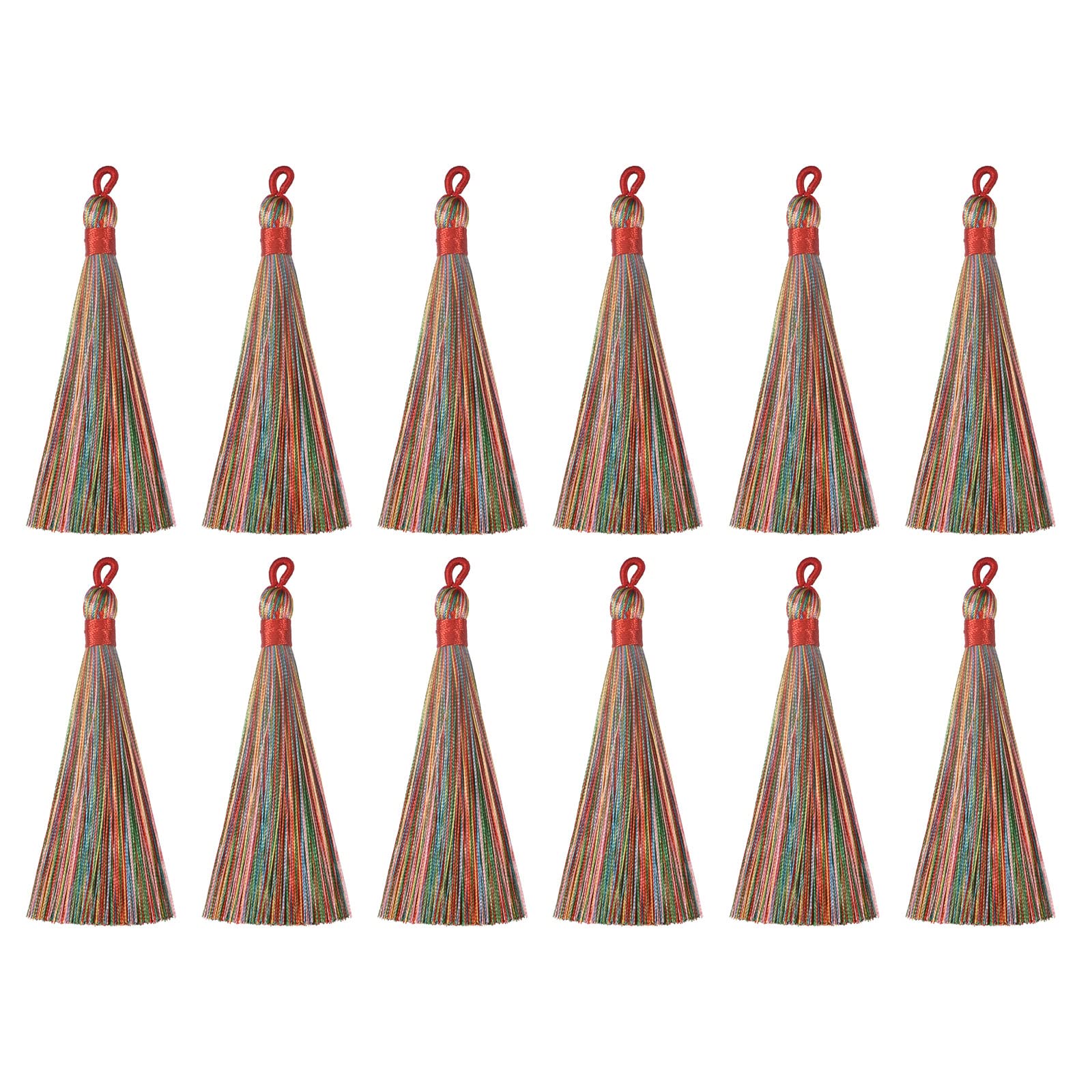 sourcing map Bookmark Tassels - 12Pcs 3.66" Silky Soft Mini Tassel with Loops for Keychain Graduation Handmade DIY Craft Accessory, Multi Red
