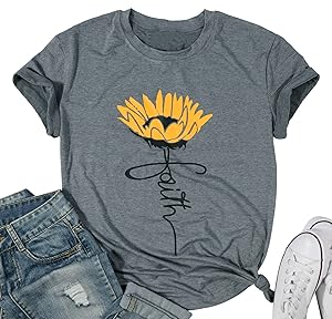 JINTING Vintage Womens Graphic Tees - Summer Butterfly Sunflower Floral Crew Neck Summer Short Sleeve Garden Shirt Tops