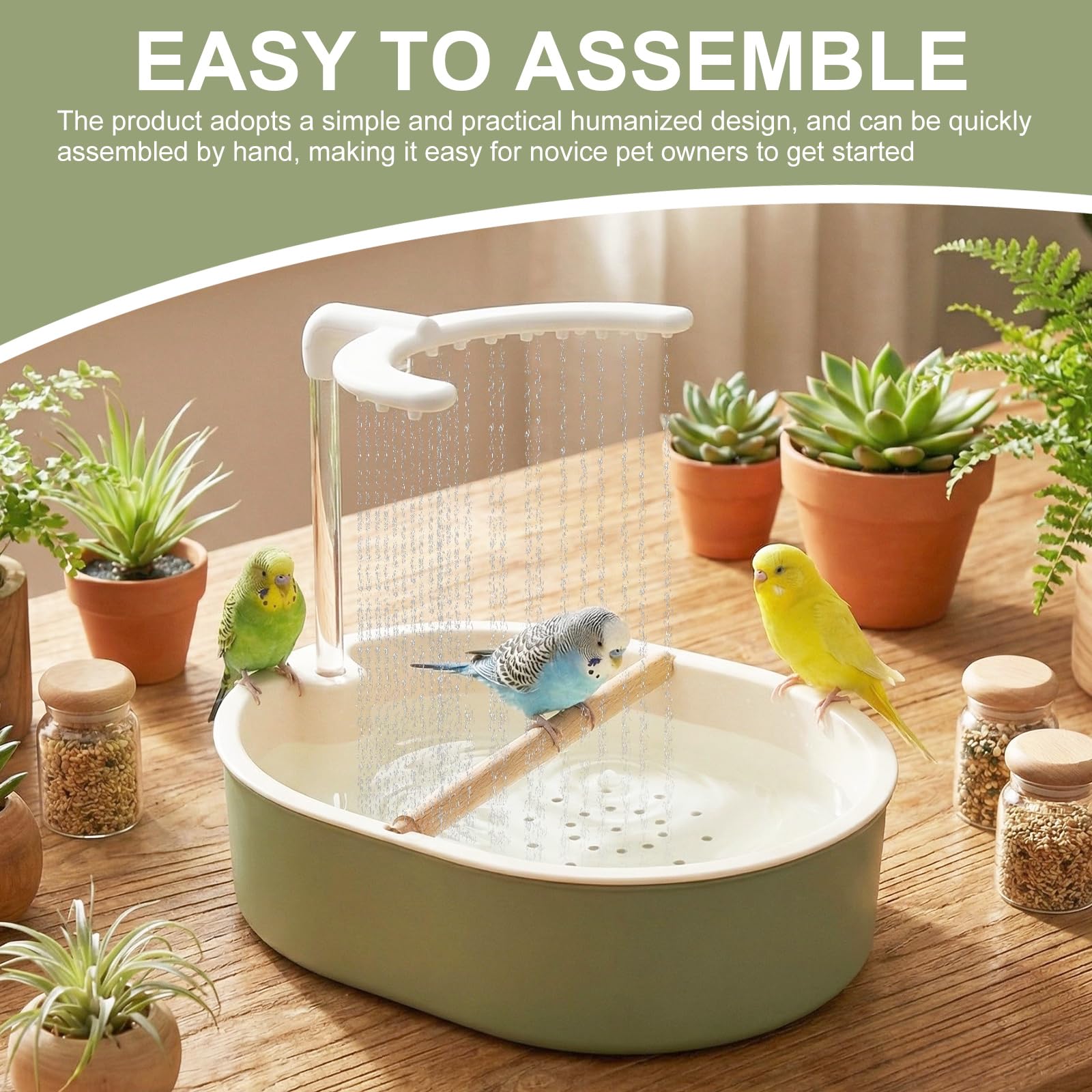 Automatische Vogelbadewanne mit USB-Wasserzirkulation | Robuste Vogeldusche & Papageienbad. Ideal für Wellensittiche, Nymphensittiche und Agaporniden. Fließendes Wasser per USB.