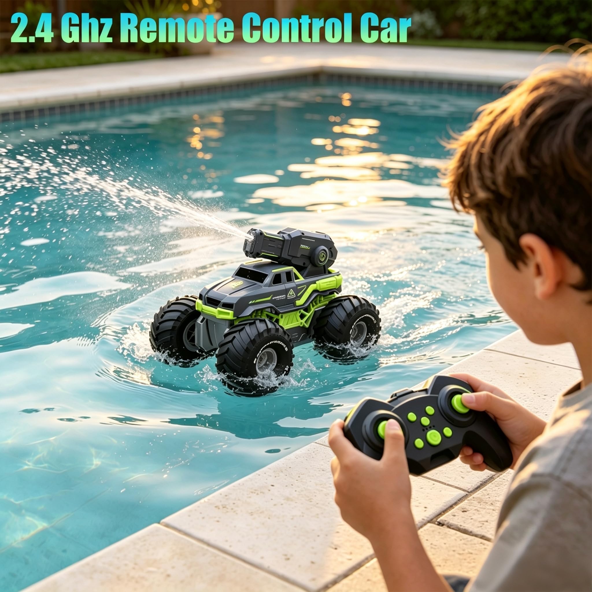 Voiture Télécommandée Tout Terrain Amphibie avec Pistolet Eau