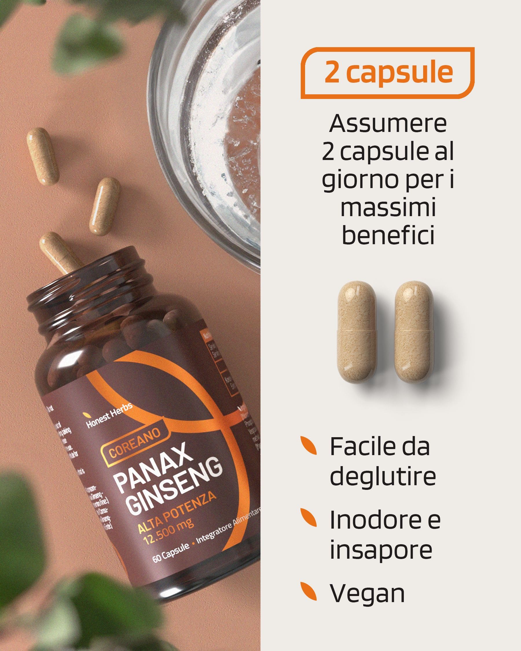 Panax Ginseng Rosso Coreano - Integratore Alimentare ad Alta Concentrazione 12.500 mg - Estratto di Radice di Ginseng con 30% di Ginsenosidi - 60 Capsule - Vegano