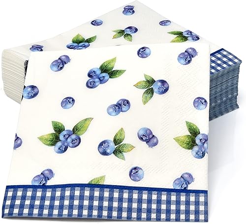 Miniatura 2 de 100 servilletas de cóctel de arándanos desechables de papel, arándanos, fruta, postre, servilleta para frutas de bayas azules, guinga, verano,