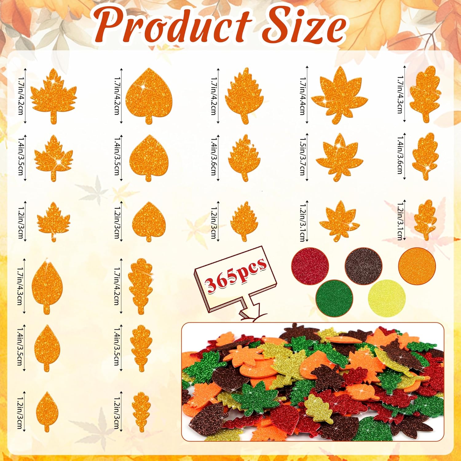 365Pcs Foam Stickers,5Sheets Glitter Fall Leaf Shape Stickers Colorful Self Adhesive Sticker for Kids Scrapbooking Crafts Art DIY Greeting Card Home Decor Thanksgiving Party Supplies(Fall Style)