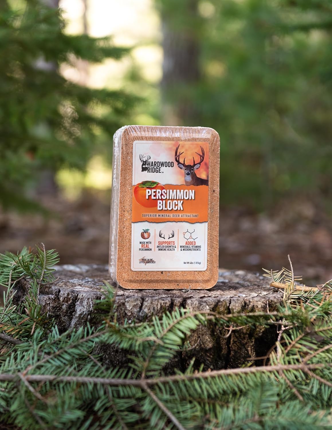 Deer Salt Lick Block, Made with Real Persimmon – Wildlife Long-Lasting Attractant – Natural Feed with Essential Minerals for Antler Growth & Herd Health – 4 lb 6 Pack