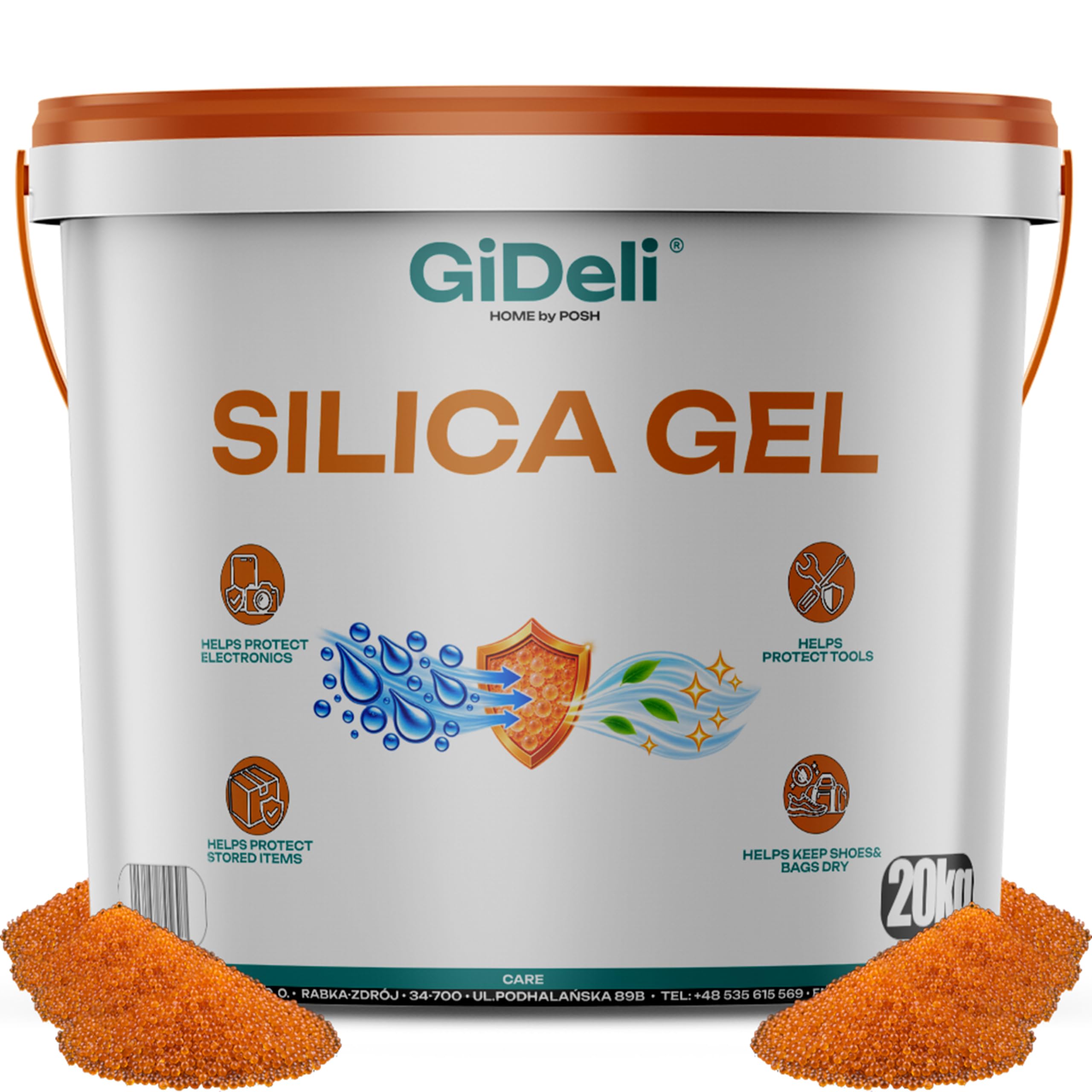 GiDeli Silica Gel Kugeln Orange, Feuchtigkeitsabsorber, 20kg