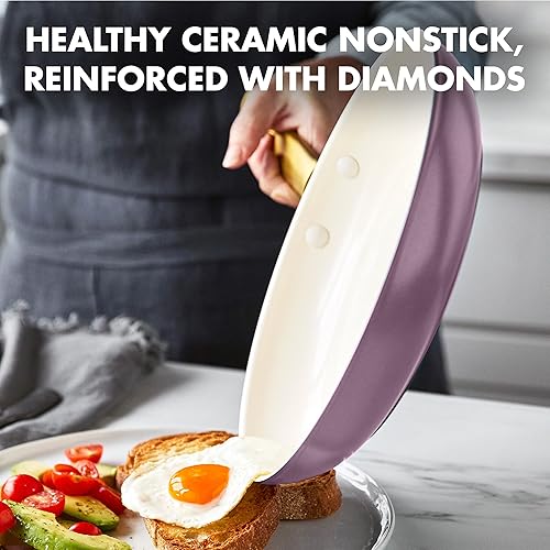 Miniatura 3 de GreenPan Reserve - Juego de sartenes de 10 y 12 pulgadas, antiadherentes, de cerámica saludable y anodizadas duras, mango dorado, inducción, sin