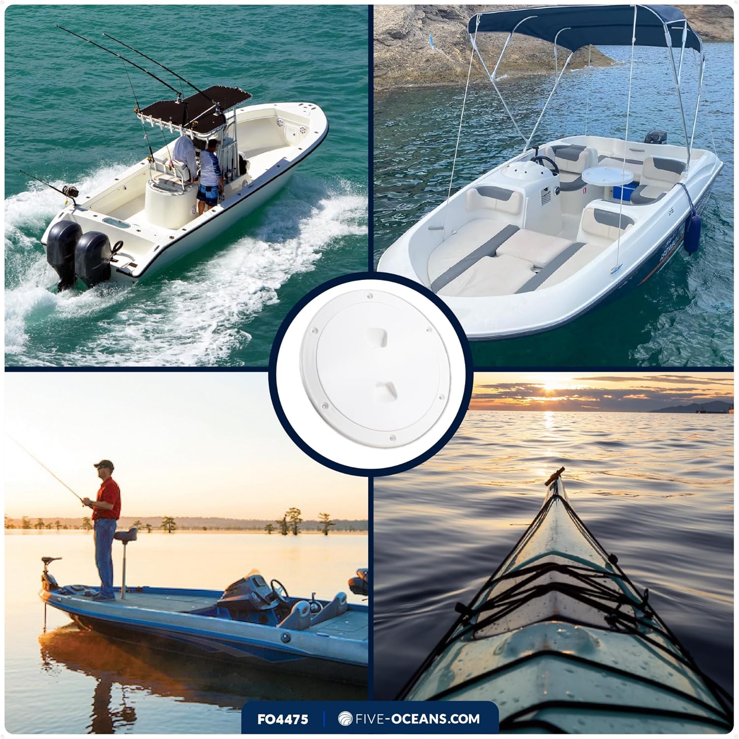 Five Oceans Boat Hatch, Marine Access Hatch, Round Inspection Deck Plate Hatch with Detachable Cover, UV Resistant ABS Off-White Plastic, for Pontoon, Fishing Boat, Bass Boat, Yacht, Sailboat