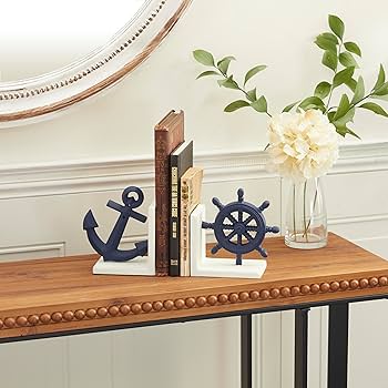 Zeckos Blue Cast Iron Ship Anchor Bookends Sculptures Set Of 2