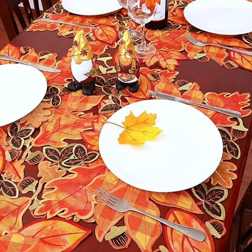 Miniatura 4 de Simhomsen Manteles individuales bordados de hojas de arce a cuadros para Acción de Gracias, decoración de cosecha de otoño (13 x 19 pulgadas, juego
