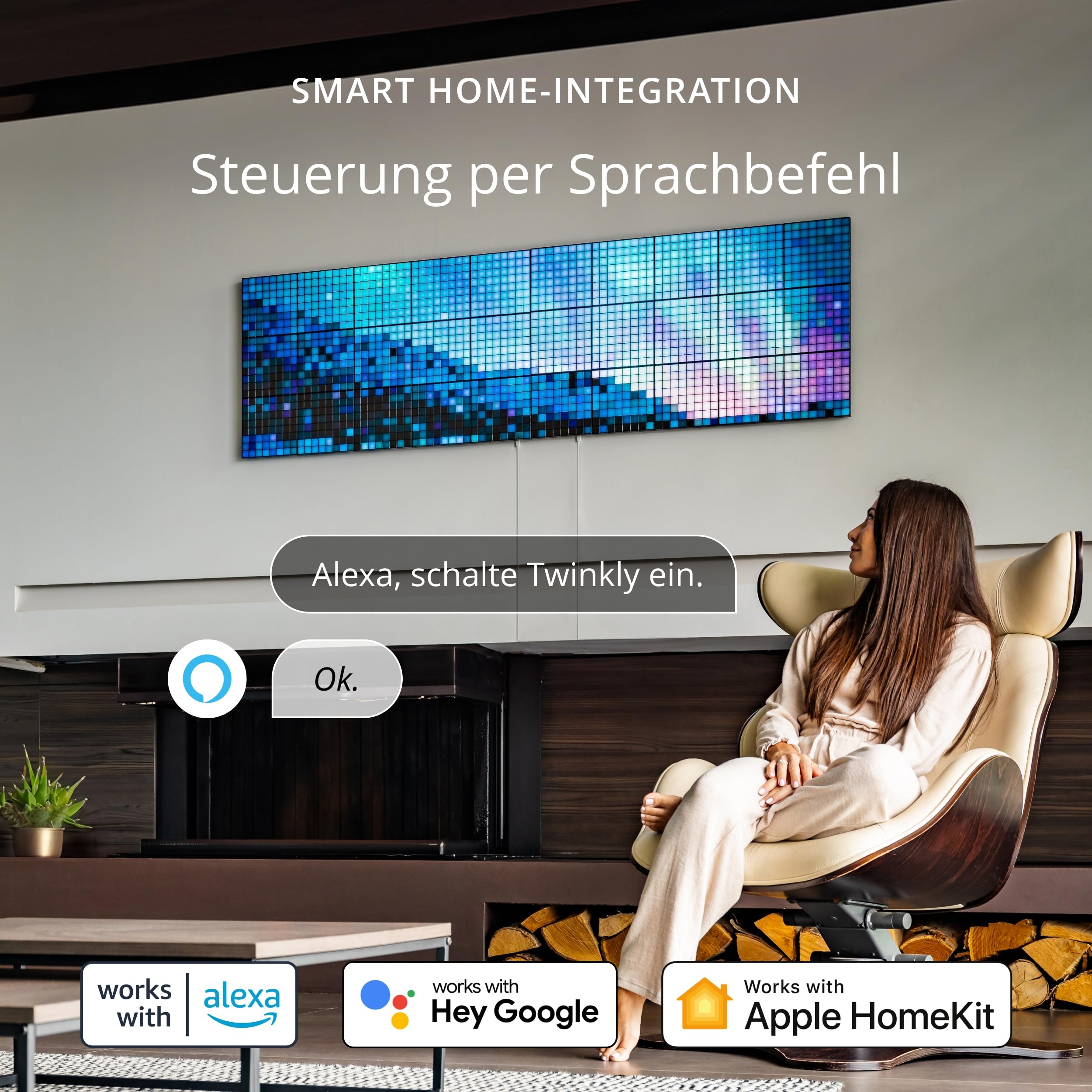 Twinkly Squares Starter Kit, RGB LED Paneelen, Enthält 1 Hauptpaneel und 5 Erweiterungspaneele, Kompatibel mit HomeKit, Alexa und Google Home, Gaming- und Streaming-Lichter, 16M+ Farben