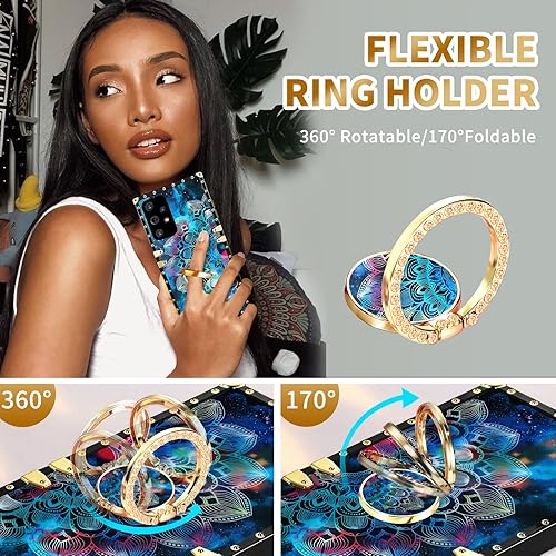 Miniatura 9 de Loheckle Elegante funda para Samsung Galaxy A14 5G para mujer, funda cuadrada de diseñador para Samsung A14 5G con soporte de anillo y cordón,