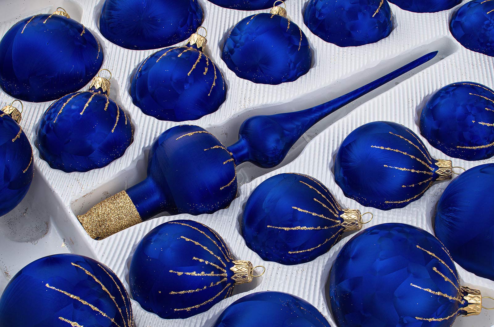 39 TLG. Glas-Weihnachtskugeln Set in 'Ice Royal Blau Gold' Regen - Christbaumkugeln - Weihnachtsschmuck-Christbaumschmuck