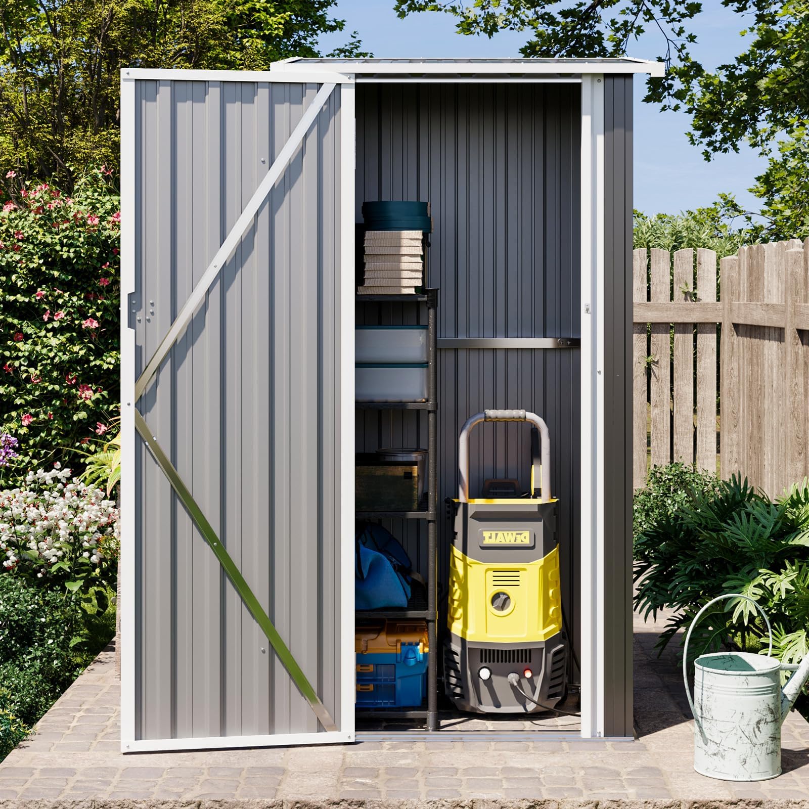oneinmil 3' x 3' Outdoor Storage Shed, Metal Tool Shed with Lockable Door, Metal Shed Garbage Can, Small Storage House for Backyard, Garden, Patio, Black
