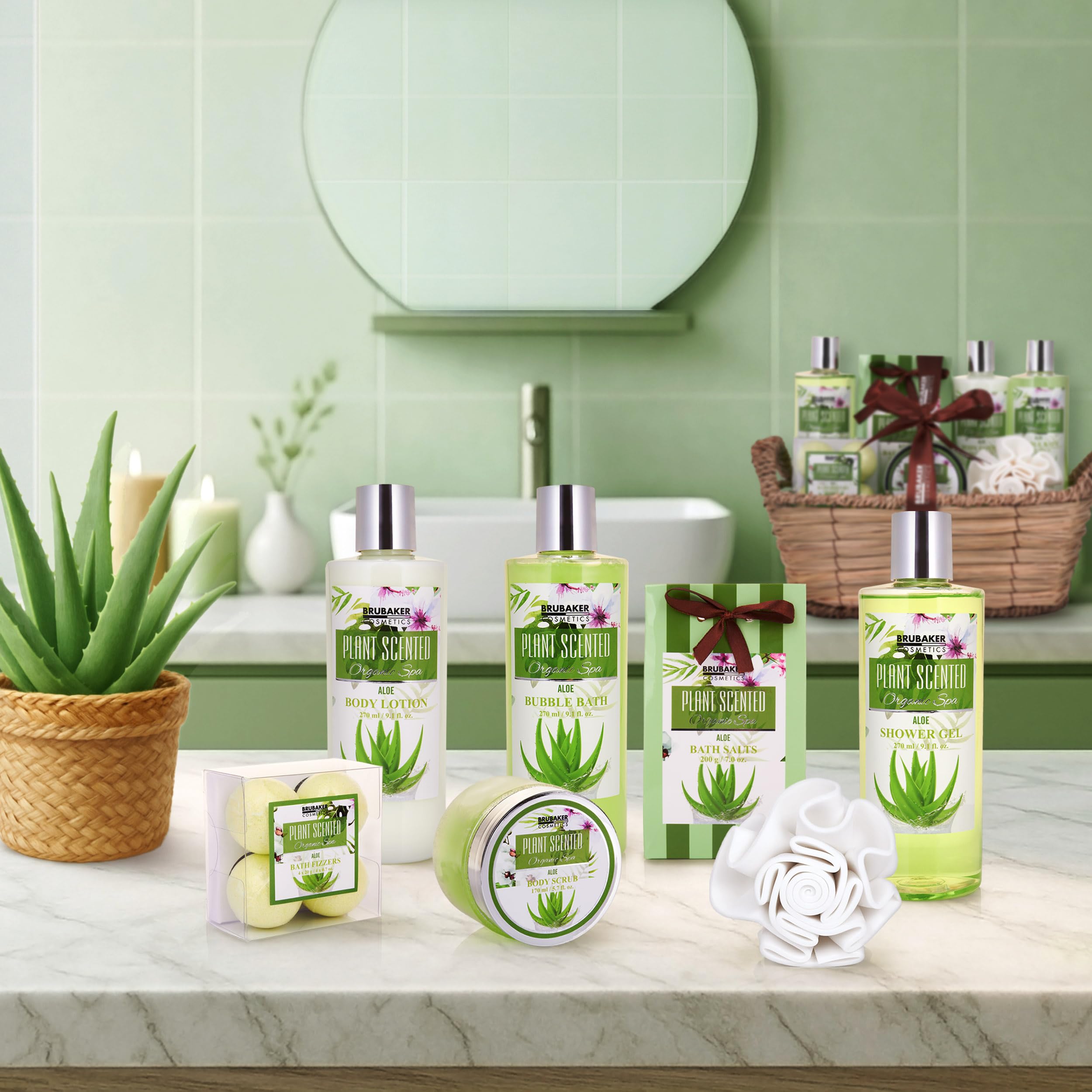 Brubaker Cosmetics Aloe Vera Bath And Shower Set - 11-Częściowy Zestaw Upominkowy w Koszu Wiklinowym