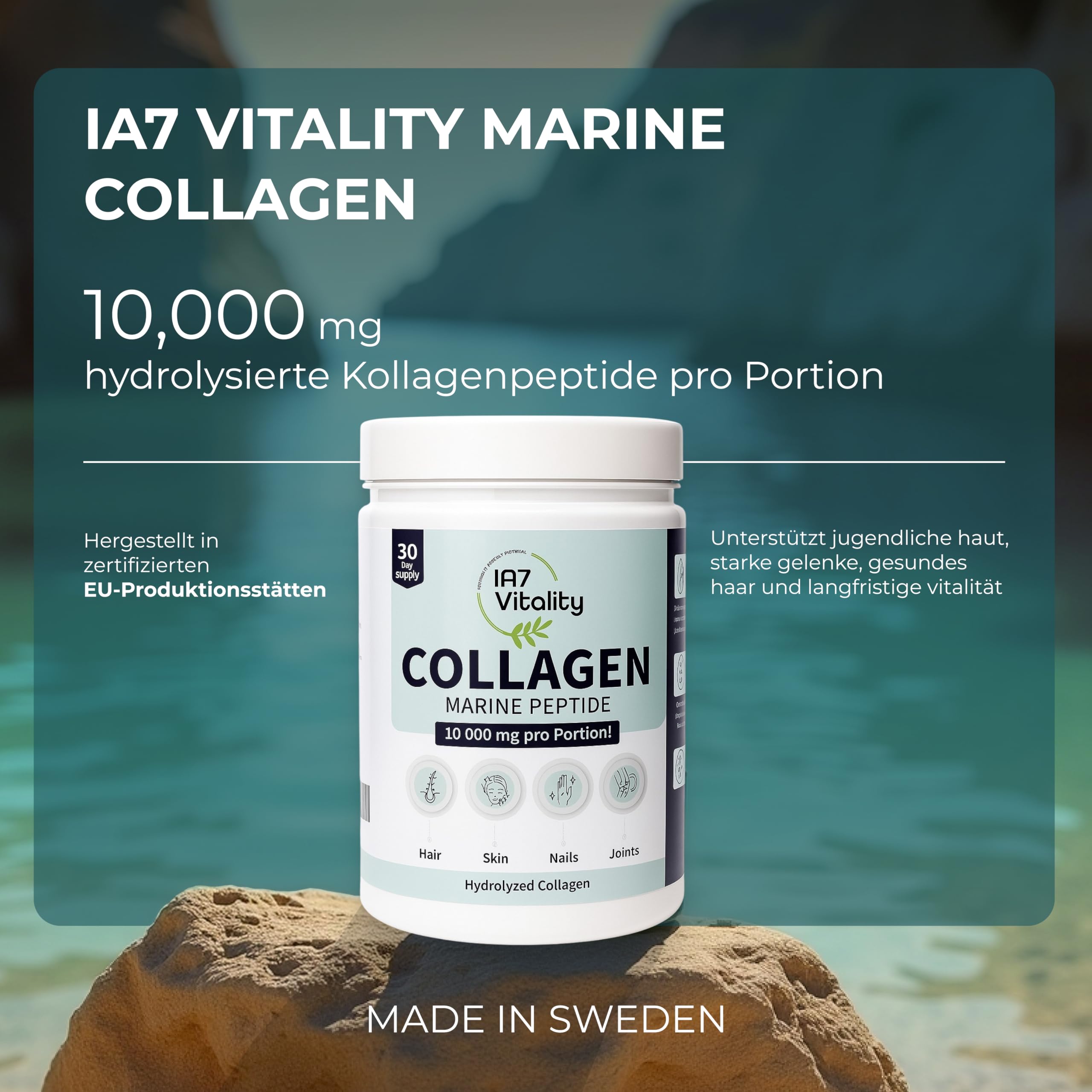 Peptides de Collagène Marin, 10 000 mg par Portion, 30 Jours d'Approvisionnement, Collagène de Poisson Hydrolysé, Poudre, 300g, sans Sucre, sans Additifs