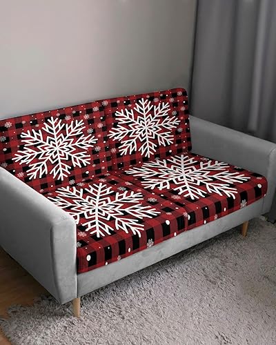 Miniatura 3 de Fundas de cojín de sofá de Navidad con copos de nieve, lavables, divertidas de Navidad, a cuadros, rojos, negros, extraíbles, elásticas, para sofá