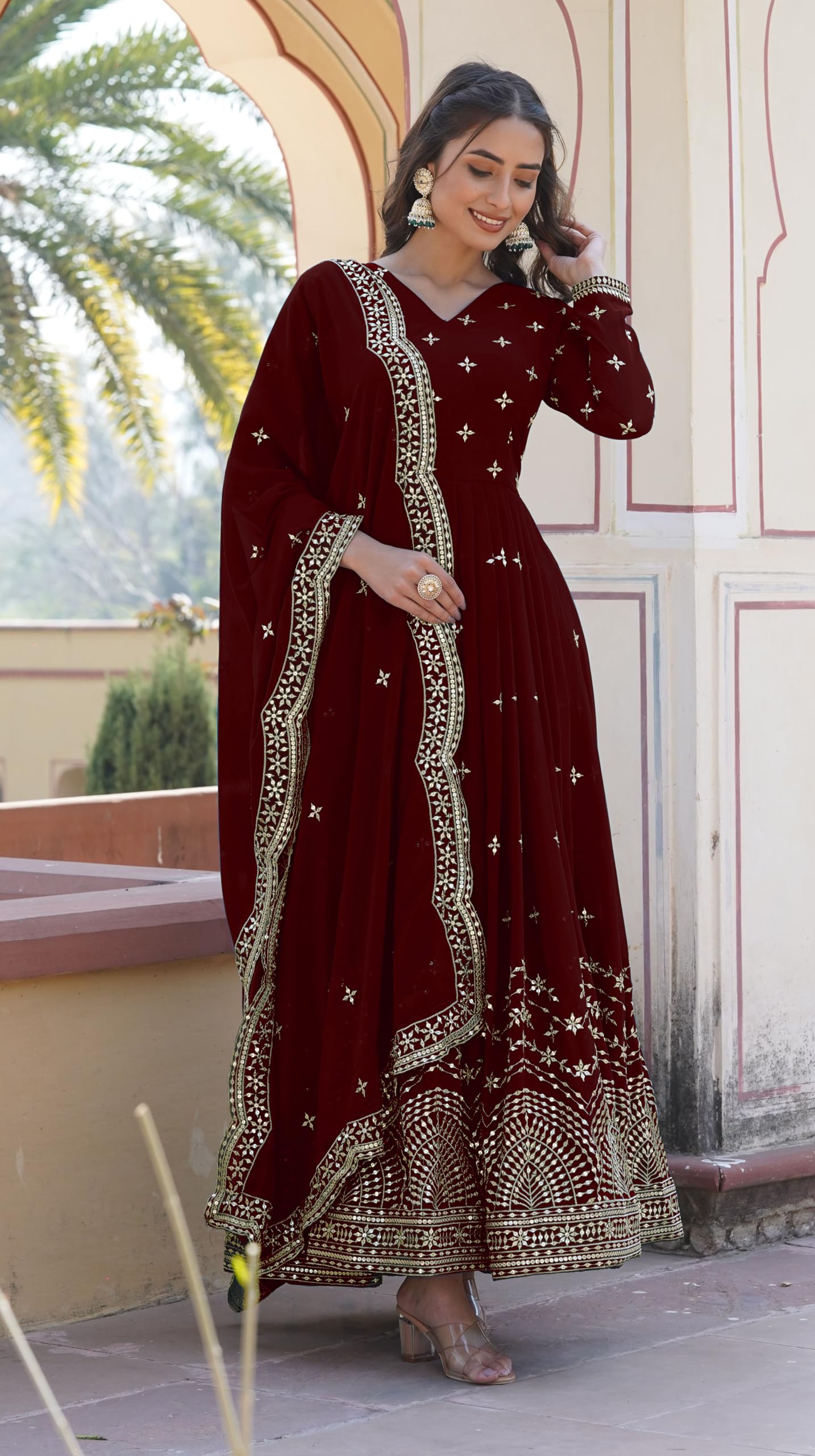 Fashion Basket Turquoise Georgette With Sequins Embroidery Anarkali Kurta Set For Women