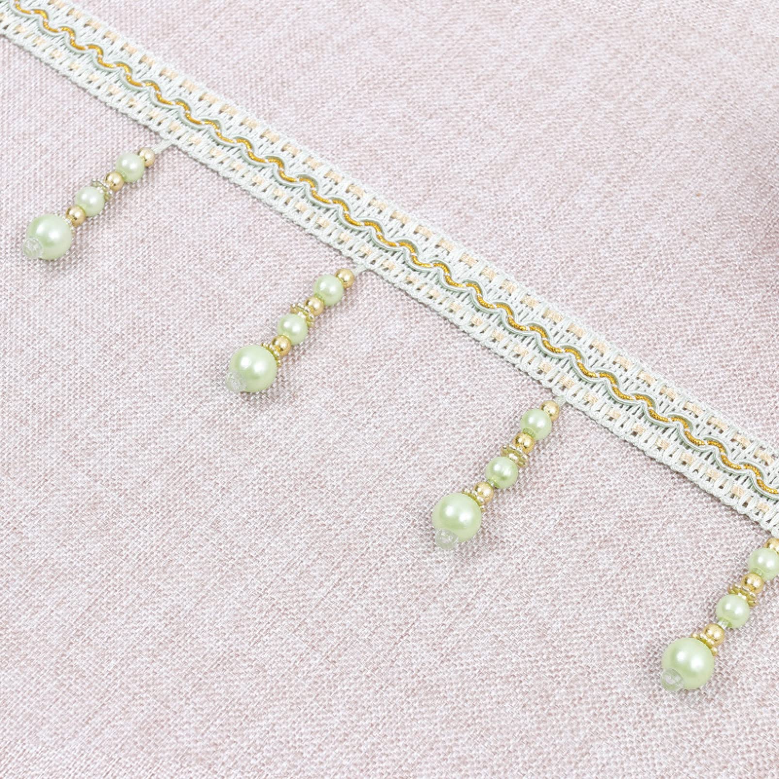 12 Yards Spitze mit Perlenbesatz | For Dekoration Zuhause Vorhang Sofa Tischdecke Dekorative Quaste Fransen Nähzubehör(Light Green)