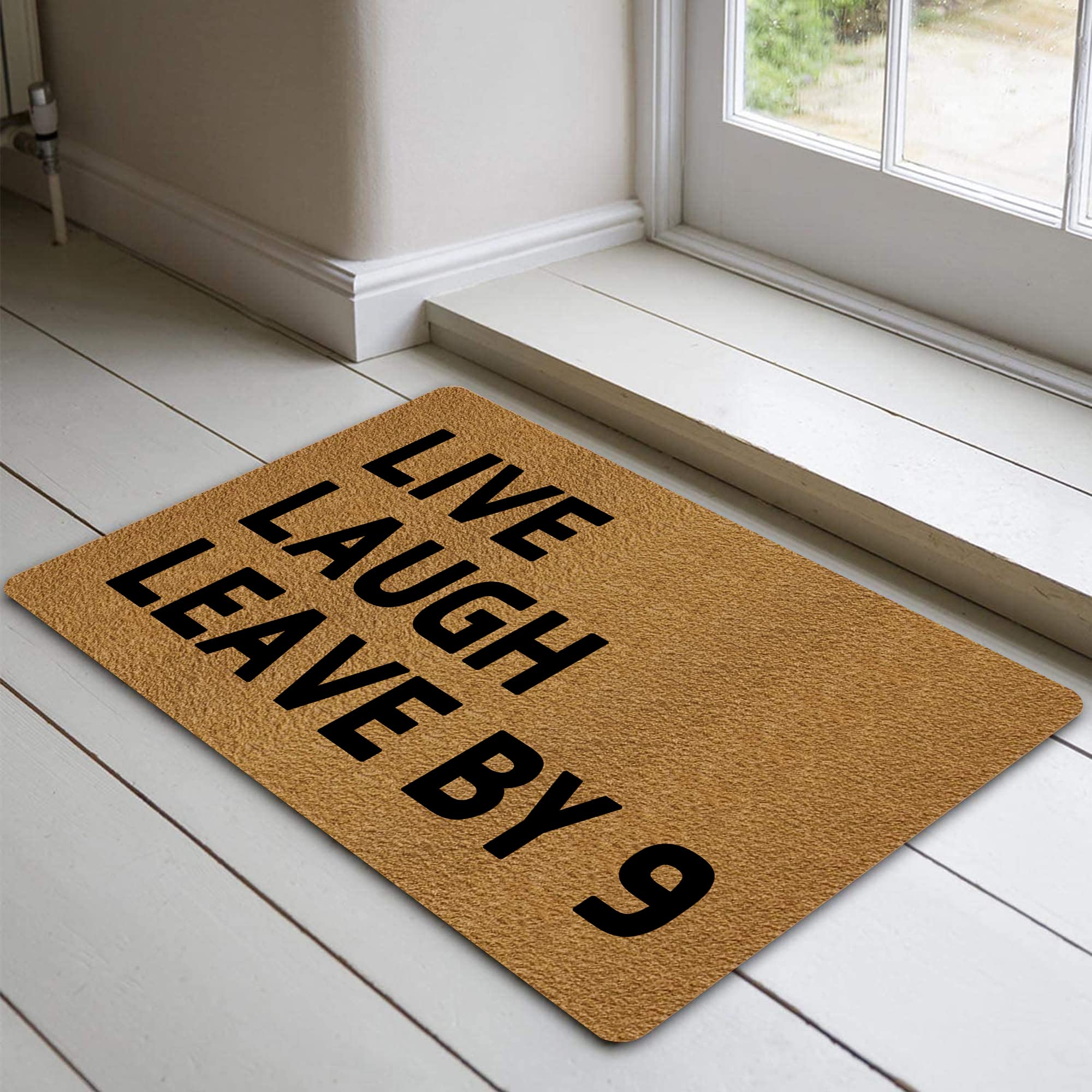 FunXiLin Divertente zerbino di benvenuto, 75 x 45 cm, per la decorazione della casa, per interni, portico, ingresso (Live Laugh Leave by 9)