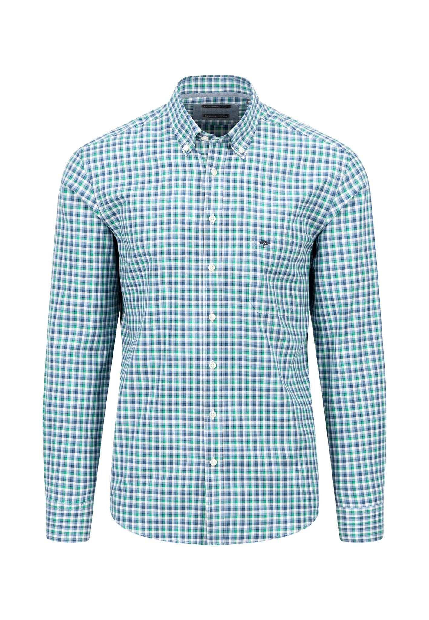 FYNCH-HATTON Button-Down Shirt in Checked Pattern, Grass Green, XXL