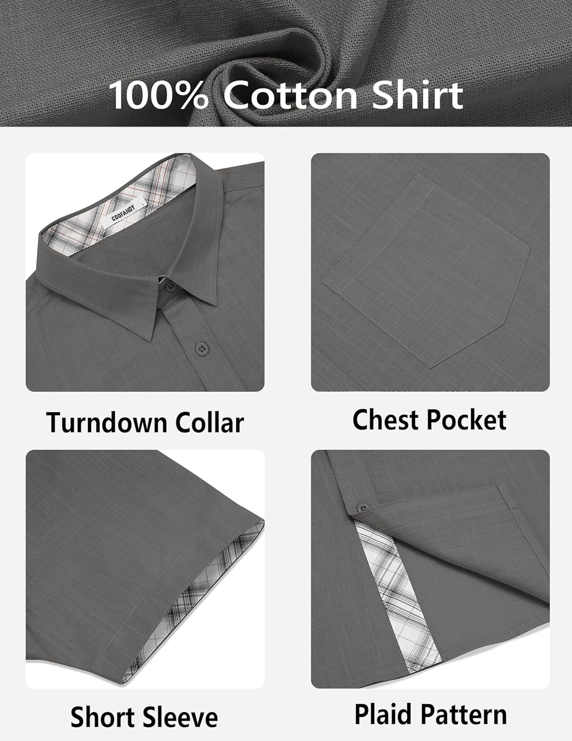 COOFANDY Men's Button Down Shirts Short Sleeve Casual Cotton Shirts Summer Beach Wedding Shirt with Pocket - Image 6