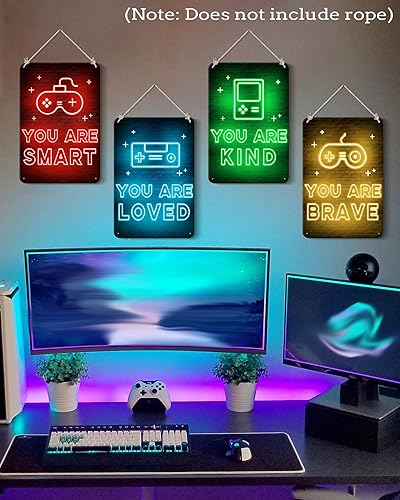 Miniatura 7 de PHOPAGO 4 letreros de pared de neón para decoración de habitación de jugadores, con cita inspiradora, 12 x 8 pulgadas, para dormitorio, baño,