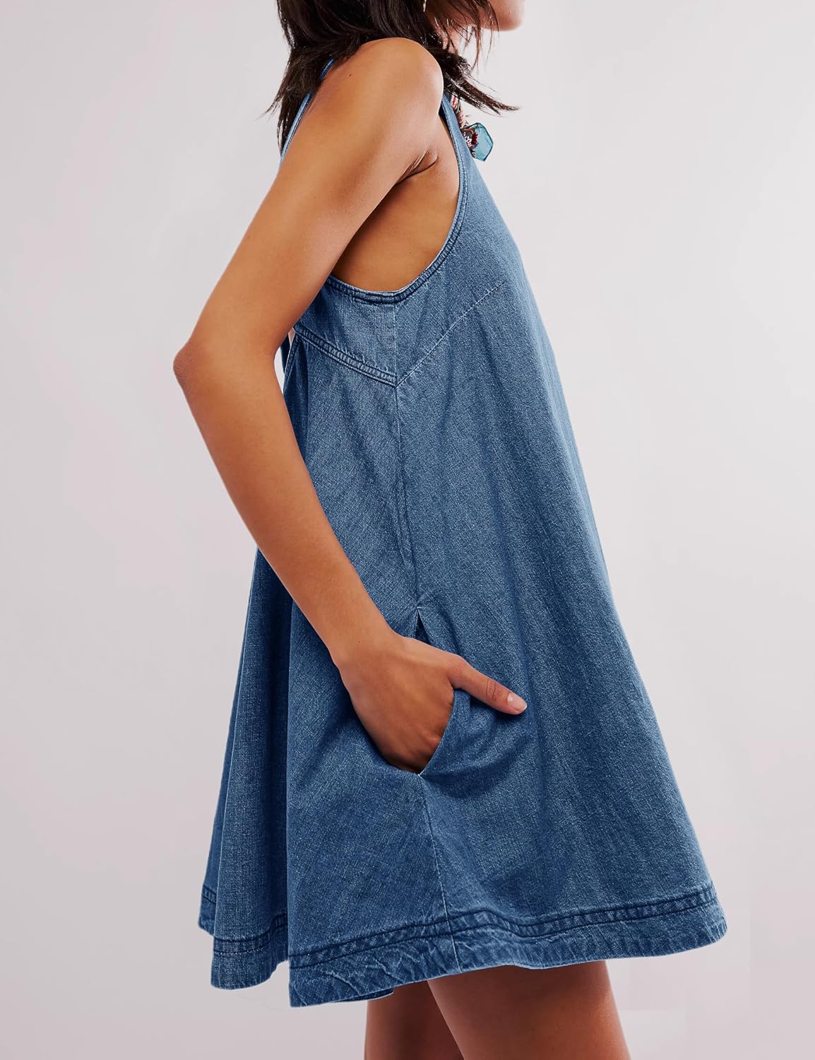 TBETNE Women’s Denim Dress Summer Casual Sleeveless Jean Mini Dresses with Pockets - Image 4