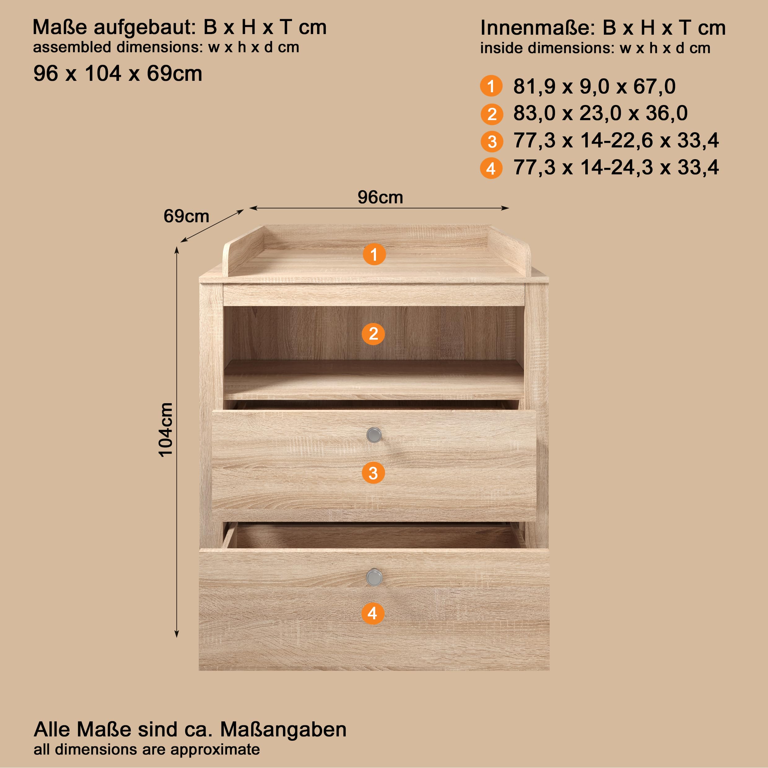 trendteam smart living - Mobilier de Chambre de bébé combiné en 2 pièces - Chambre de bébé - Olivia - Couleur chêne Clair - 155360645